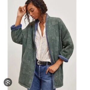 Anthropologie Current Air Bobbie Quilted Denim & Green Paisley Reversible Jacket